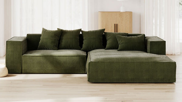 3 Seat Sofa with Chaise - Olive Chenille